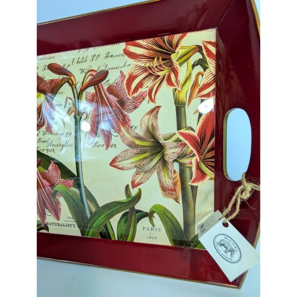 Michel Design Works Decoupage Wooden Tray 20" Red Lillie's Amaryllis WT144 - Picture 3 of 12